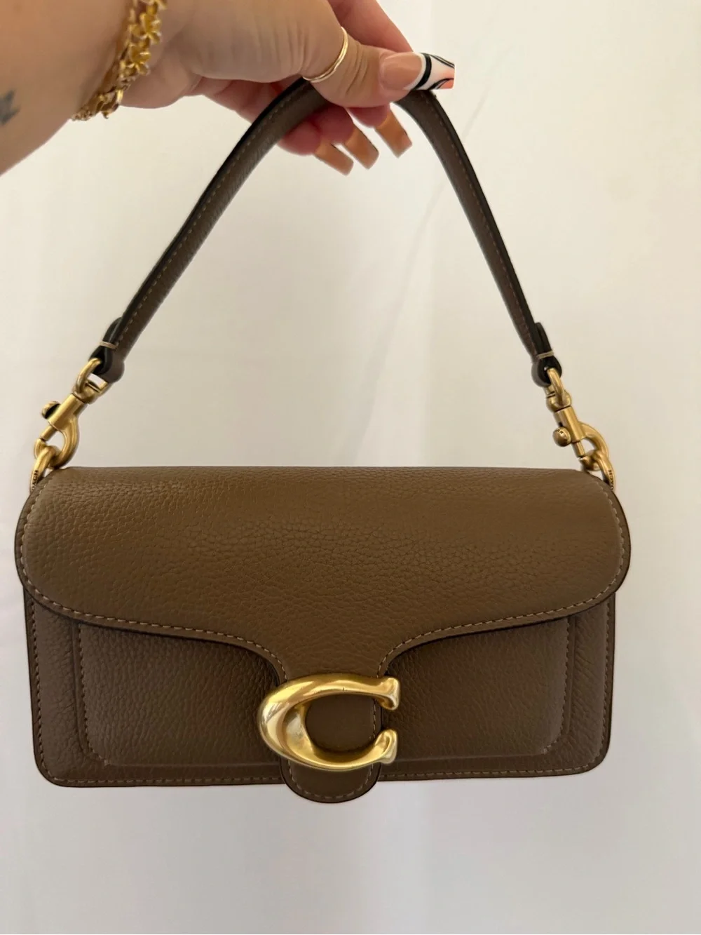 Coach Brown Pebble Leather Shoulder Bag with Gold 'C' Hardware